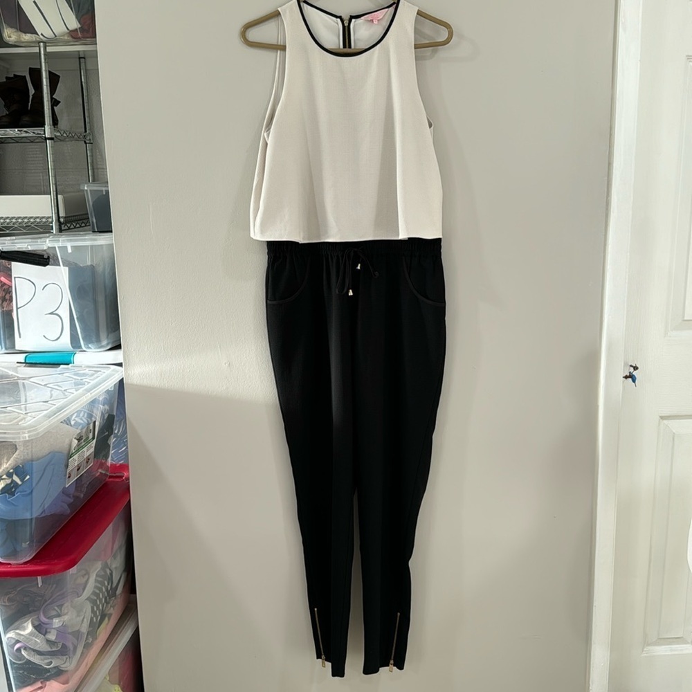 Ted baker heidy draped top black and white elastic waist jumpsuit - Picture 3 of 9